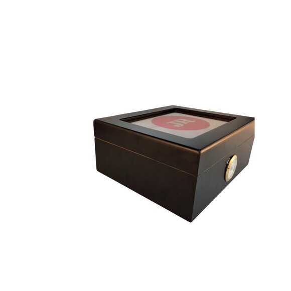 Black Wooden Cigar Humidor With Glass Top & Analog Hygrometer 10x9x4.5 Inches - Picture 8 of 11